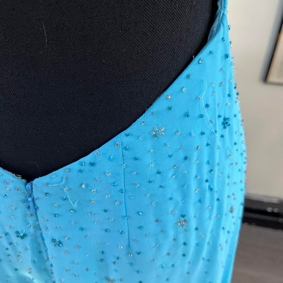 y2k Vintage Beaded Sky Blue Formal Gown with Open Back - Picture 6 of 6